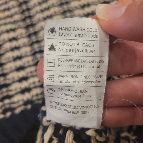 Vince Sweater Womens S Mercerized Texture Knit Coastal Navy Stripes TINY FLAW - Picture 10 of 12